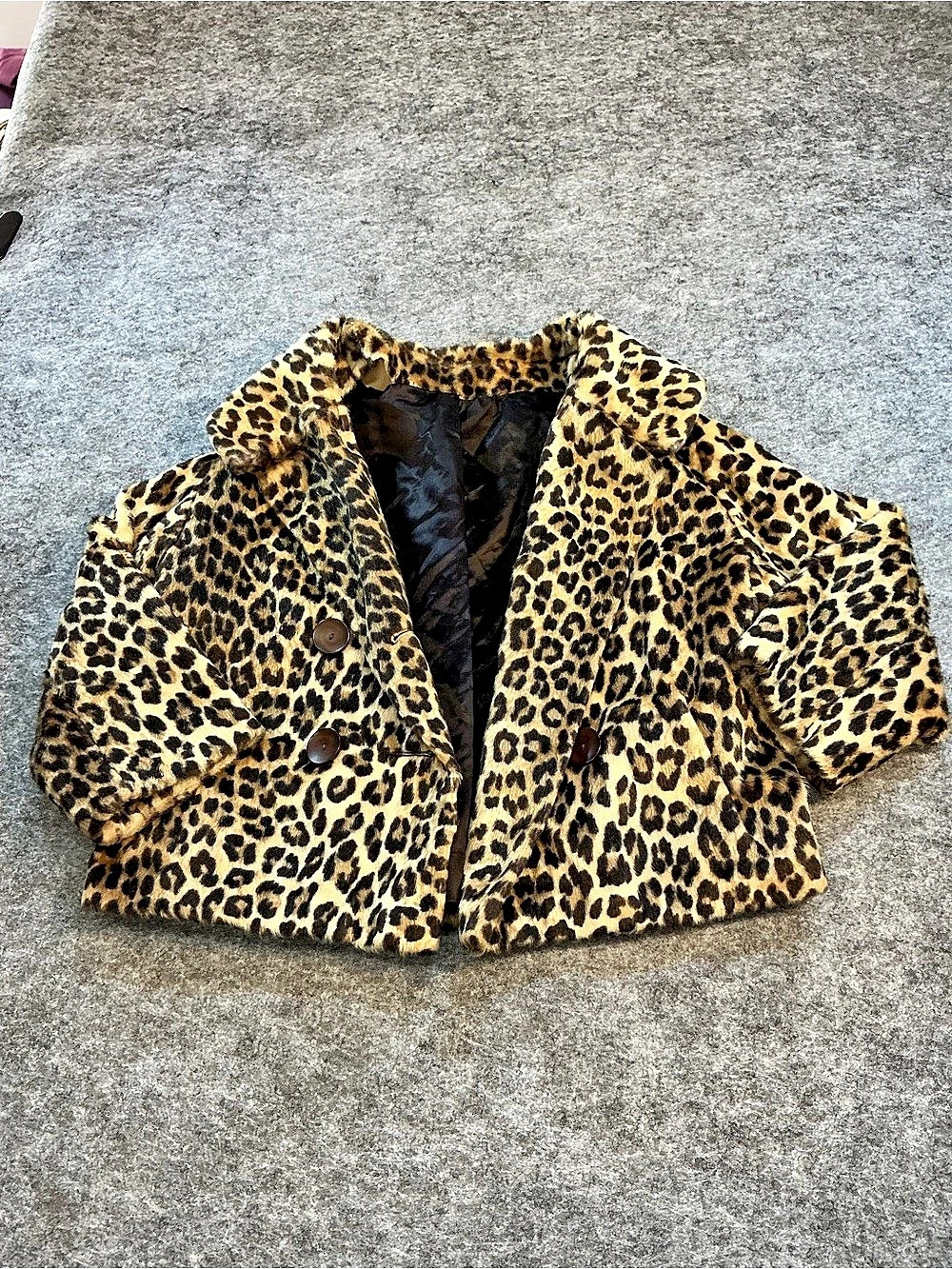Kilimajaro Vintage 50s/60s Leopard Print Faux Fur Swing Coat Size Small